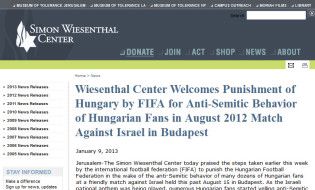 A Wiesenthal Központ üdvözli Magyarország megbüntetését